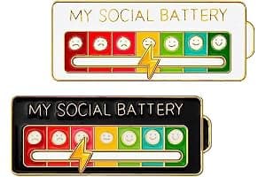 Social Battery Pin, 2 Piezas Divertido Broche para El Estado de áNimo Social Durante 7 DíAs, Agujas de Humor Interactivas, Pines de Esmalte de BateríA Social, Pin de Insignia, Bonito Broche Pins
