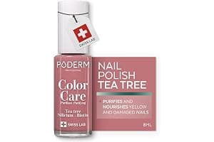 PODERM Nail Care Polish with Tea Tree - Rosewood | Swiss Lab - 8ML | Enriched with Tea Tree, Silicon & Biotin | Purifies, Clarifies & Nourishes Yellow Nails | Created by a Podiatrist