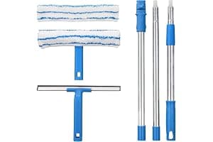 Mitclear Limpiacristales con Mango Extensible(146cm), Limpiador de Ventanas con Escobilla de Silicona & Paños de Microfibra, Kit Limpiacristales Profesional para Ducha Cristal Espejo Puerta Coche