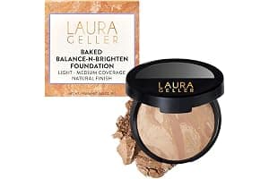 LAURA GELLER Baked Balance-n-Brighten Colour Correcting Powder Foundation (Light) Buildable Light to Medium Coverage Baked Foundation, Demi-Matte Finish