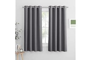 PONY DANCE Grey Blackout Thermal Insulated Curtains for Bedroom, 46 x 54 Inch Short Eyelet Curtains & Drapes, Soft Black Out 2 Panels for Window Living Room/Kitchen