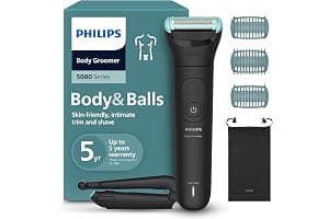 Philips Body Groomer 5000 Series - Trimmer for Men with Triple Protect Shave System, Intimate Trim & Shave, Foldable Back Attachment, 100% Showerproof, 100 Min. Runtime, Model BG5480/15