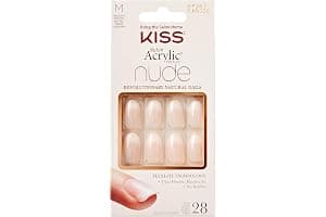 KISS Salon Acrylic French Nude Collection, Graceful, Medium Length Nude Fake Nails, Includes 28 False Nails, Nail Glue, Nail File, and Manicure Stick (Packing May Vary)