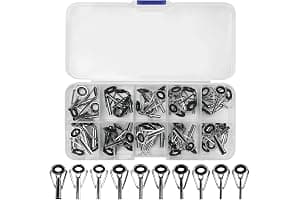 XINFAQAQ 50 Piezas Kit de Reparación de Punta de Caña de Pescar, 1,6-3,8mm Anillo de Punta de Caña de Pescar con Anillo de Cerámica 10 Tamaños para Pesca en Agua Salada y Dulce
