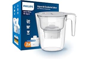 Philips Water Filtro de jarra + 3 cartuchos de filtro de repuesto, Filtración Avanzada, flujo rápido, temporizador electrónico, filtra CLORO, CAL, metales pesados y MICROPLÁSTICOS, capacidad 2,6 L