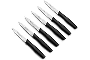 ARCOS Juego de 6 Cuchillos Mondadores con Hoja de 100mm en Acero Inoxidable y Mango de Polipropileno. Set de Cuchillos de cocina para Pelar Apto para Lavavajillas. Serie Nova. Color Negro