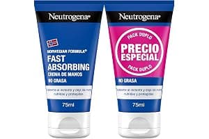 Neutrogena Fórmula Noruega Fast Absorbing Crema de manos No Grasa (pack de 2 x 75 ml), crema manos reparadora con glicerina y vitamina E, para manos secas y agrietadas