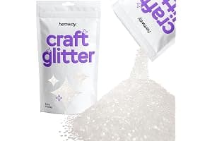Hemway - Purpurina para manualidades, vasos, resina, epoxi, uñas, cera, álbumes de recortes, cristal, decoración de escuelas: blanco iridiscente, extragruesa (1 mm), 100 g