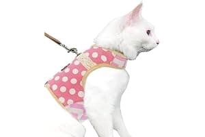 Yizhi Miaow Escape Proof Cat Harness with Leash Large, Adjustable Cat Walking Jackets, Padded Cat Vest Polka Dot Pink