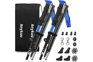 Anykuu 7075 Bastones de Senderismo de Aleación de Aluminio 2pcs y EVA Bastones Trekking Bastones Marcha Nordica Plegables Ajustar la Longitud 110-130CM para Senderismo Viaje Alpinismo Trail