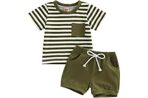 Eqenkely Conjunto Ropa para Niño Camiseta Top Rayas de Manga Corta y Cintura Elástica Pantalones Cortos 2Pcs Verano Shorts Trajes Bebé Outfit