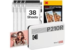 KODAK Mini 2 Retro 2x3 Mobile Photo Printer, 38 Sheets, Bluetooth Phone Printer Compatible With iOS & Android Smartphones, Instant Color Prints, 4PASS Dye Sublimation, White