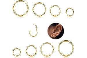 MILACOLATO 8Pcs 16G Surgical Steel Hinged Clicker Segment Nose Rings Hoop Helix Cartilage Daith Ohr Tragus Sleeper Earrings Body Piercing 6-12MM