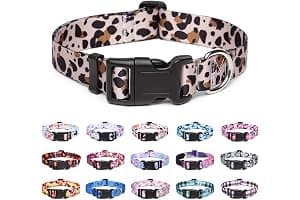 Suredoo Collar Perro, Ajustable y Resistente con Patrones de Moda, Collar Nylon Cómodos para Perros Pequeños Medianos Grandes, Cachorros (S,Leopardo)