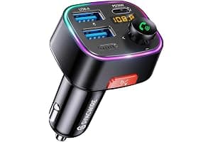 Syncwire Bluetooth 5.4 FM Transmitter Car Adapter 48W (PD 36W & 12W) [Light Switch] [HiFi Bass Sound] [Fast Charging] Wireless Radio Music Adapter LED Display Hands-Free Calling Support USB Drive