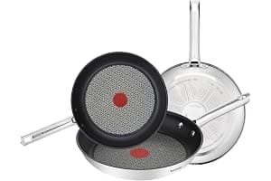 Tefal Duetto - Juego de Sartenes de 20/24/28 cm, Apto inducción, antiadherente, revestimiento titanio, Thermo-signal, apto lavavajillas y horno, acero inoxidable