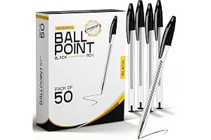 G4GADGET Pack of 50 Black Pens - Medium Tip Fluent Smooth Writing Black Biro Ballpoint Pens