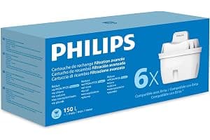 Philips Water Cartuchos de filtro de agua de repuesto Filtración Avanzada, pack de 6 filtros, reduce los MICROPLÁSTICOS, el CLORO, la CAL, los METALES PESADOS, Compatible con brita*