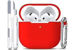 R-fun Funda para AirPods 4 con Kit de Limpieza, Case de Silicona Suave con Llavero, Funda Protectora Completa para Hombres y Mujeres, Compatible con Apple Latest Airpods 4th, Rojo