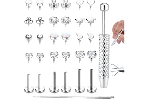 ADRAMATA 16G/18G Labret Piercing Jewellery Surgical Steel Internally Threaded Tragus Stud CZ Flat Back Earrings Lip Bar Tragus Helix Cartilage Conch Nose Piercing 6/8/10MM