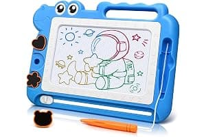 Dinosaurio Pizarra Magnética Infantil Juguetes 3 4 5 Años, Pizarra Magica Colorido Juegos Educativos Regalos para Niñas y Niños 3-5 Años, Viaje Juguetes con 4 áreas Color 3 Sellos 1 Bolígrafo, Azul