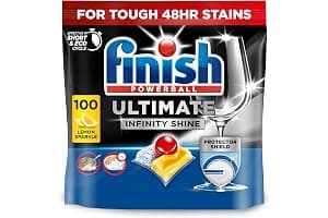 Finish Dishwasher Tablet, Ultimate Infinity Shine, 100 Tablets, Lemon Sparkle, Clean & Shine Detergent Tabs, Tough on Grease Stains, Effective for Short Eco Cycle
