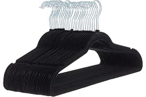 Amazon Basics Slim Velvet Non-Slip Suit Hangers - 30-Pack, Black/Silver