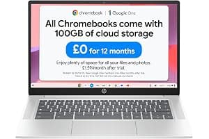 HP Chromebook 14" | Intel Processor N100 Processor| 4 GB RAM | 128 GB Flash Storage | Intel UHD Graphics | HD Display | Up to 12hrs battery | Chrome OS | Dual Speakers | Glacier Silver | 14a-nf0002sa
