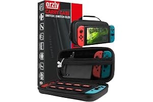 Orzly Carry Case Compatible with Nintendo Switch and New Switch OLED Console - Black Protective Hard Portable Travel Carry Case Shell Pouch with Pockets for Accessories and Games