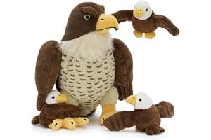 MorisMos Big Falcon Teddy Soft Toy, 35cm Mom Falcon with 3 Cuddly Baby Inside, Lifelike Eagle Stuffed Animal Plush Cuddly, Kawaii Presents for Kids Birthday Mother's Day Party Decorations