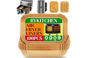 BYKITCHEN 100pcs Air Fryer Liners for Ninja Dual, Air Fryer AF300UK AF400UK Accessories, Disposable Parchment Paper Liner, Compatible with Ninja, Salter, Tower and Other Dual Zone Air Fryer