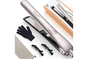 Planchas del Pelo Con Pantalla Digital - Plancha de Pelo Profesional, Tecnología Iónica Anti Frizz, Placas Flotantes Extralargas, Calentamiento Rápido, 5 Ajustes de 120°C a 230°C (Champán)