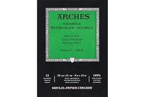 Arches - Papel de acuarela, bloc 12 hojas engomado 1 lado, grano fino, 300 g/m², 23 x 31 cm