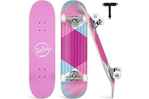 BELEEV Skateboards 31x8 para Principiantes, Niños, Adolescentes y Adultos, Completo Pro Cruiser Skateboard para Niña Niño, Arce Canadiense de 7 Capas, Doble Bandeja Cóncava, con Herramienta en T