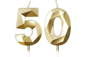 Yiran 50th Birthday Candles, Gold Number 50 Happy Birthday Candles, Cake Topper Decorations for Birthday Party, Wedding Anniversary Celebration Supply
