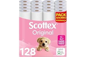 Scottex Original Papel higiénico, 128 rollos, 4 packs de 32 rollos dos capas que proporcionan el equilibro adecuado en suavid