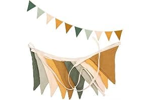 Fabric Bunting Banner, Triangle Fabric Bunting Banner, Double-Sided 2.6M Long Washable and Reusable Bunting Fabric, for Baby Baptism, Bedroom, Party, and Kindergarten Decoration(Morandi Green)