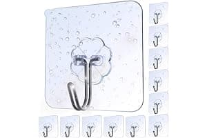 AOMEES Adhesive Hooks Heavy Duty Wall Hooks 8kg (Max) Self Adhesive Hook 12pcs