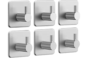 Auxmir Ganchos Adhesivos para Pared, Acero Inoxidable Colgador Toallas sin Taladro, Toalleros Autoadhesivo Extrafuerte para Baño Cocina Albornoz Trapos, Gris, 6 Piezas