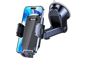 Blukar Car Phone Holder, Adjustable Car Phone Mount Cradle 360° Rotation - Upgraded Strong Sticky Gel Pad for Dashboard/Windscreen - One Button Release Mobile Accessories for All 4.0''-6.7'' Phones
