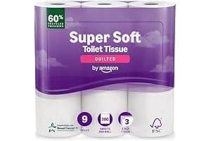 by Amazon Super Soft Toilet Tissue, 3-ply, 9 Rolls (1 Pack of 9), 200 Sheets per Roll, FSC Certified