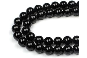 MJDCB Natural Round Stone Beads 8mm Black Onyx Loose Gemstone Beads for Jewelry Making Bracelet Necklace 43pcs