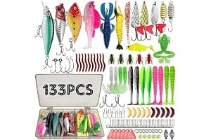 ZhaoCaiWJ 133 Piezas Señuelos de Pesca Kit Completo - Cebos Artificiales Mixtos con Caja de Aparejos: Vinilos, Cucharillas, Ranas y Anzuelos - Equipo de Pesca Spinning para Mar y Río (Black Bass, Truc