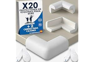Happy Chlea 20 Protector Esquinas Bebé de Goma con Tecnología Espuma Activa + 2 Cierres Seguridad Cajones, Esquineras para Cama, Mesa y Muebles