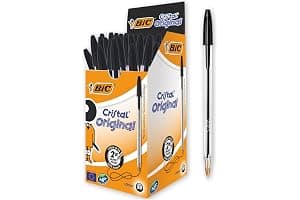 BIC Cristal Original Smudge Free Ballpoint Pens, Ideal for School, Black, Medium Point (1.0mm), Pack of 50