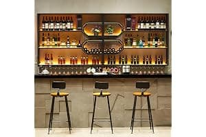 AUSKLEZU Botellero de Pared Grande con Iluminación LED, Organizador de Bar de 3 Pisos con Soporte para Copas, Soporte para Botellas de Alcohol Estilo, Decoración para Bar en Casa (Negro, 301cm)
