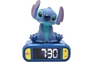 LEXIBOOK, Disney, Luz Nocturna de Stitch Despertador, Sonidos y melodías, Pantalla LCD retroiluminada, Luminoso, Snooze, Azul (RL800D)