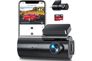 GKU 4K Dash Cam Front and Rear, 5GHz WiFi Dashcam with 64GB SD Card, Dual Car Camera Dash Cam with Parking Monitor, Night Vision, WDR, 170° Wide Angle, G-Sensor, Loop Recording, APP Control, Max 256GB