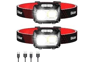 Blukar Linterna Frontal,[2 Piezas] Superbrillantes Linterna Cabeza LED Recargables con Sensor de Movimiento y Ajustable Ángulo, 8 Modos (con Luz Roja) para Camping, Correr, Bicicleta etc-Negro