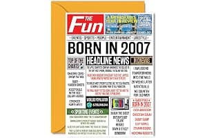 19th Birthday Cards for Girls Boys - Born In 2007 Newspaper - Happy 19 Birthday Card for Daughter Son Cousin Vintage Retro Back In 2007, 5x7 Inch Bday Greeting Cards